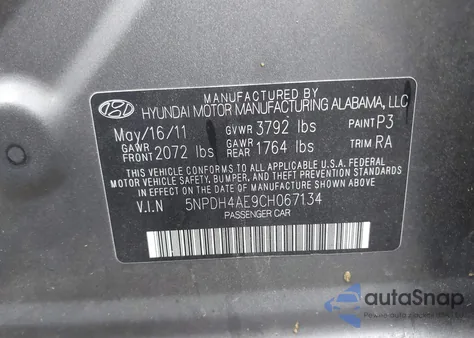 2012 Hyundai Elantra Gls from USA, damaged, VIN 5NPDH4AE9CH067134